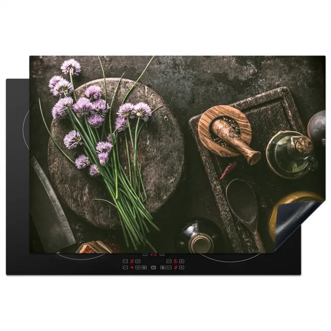 Bieslook Bloesem en Antieke Keukenwaren Inductie beschermer vinyl 3mm klein -3d