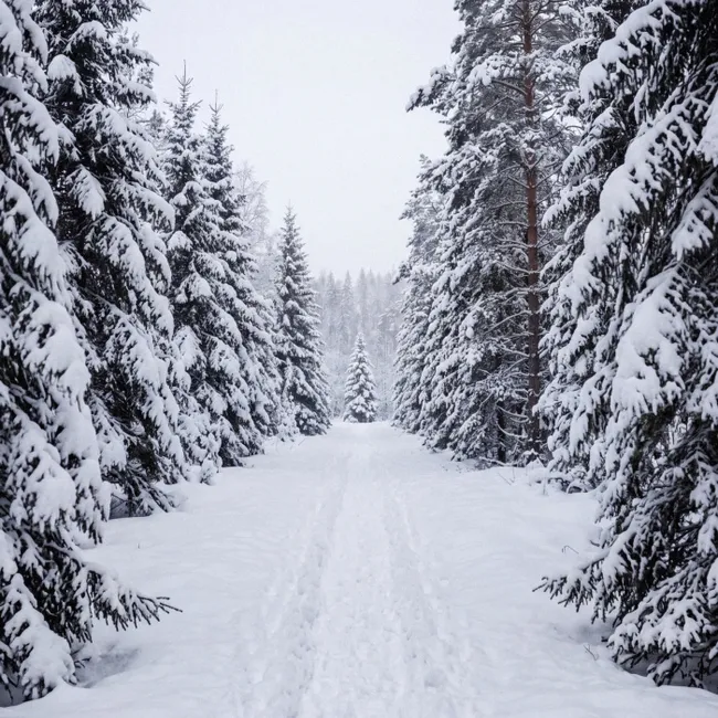 Behang - Bos - Winter - Sneeuw - Pad - Natuur