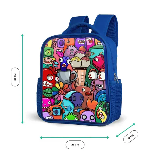 Monstervrienden Festijn Kinderrugzak - Blauw middel -productfoto_formaten