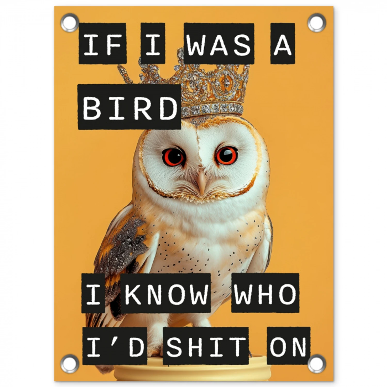 Geel - Uil - Vogel - Decoratie tuinposter los doek klein -3d