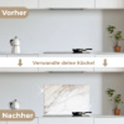 Marmer - Steen - Wit - Goud - Marmerlook - Steen - Luxe keuken achterwand spatscherm klein -voor_na_DE