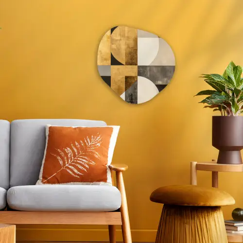 Abstract - Goud - Grijs - Vormen - Geometrisch Wandcirkel Organisch Forex 3mm klein -sfeer4
