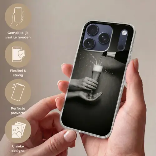 Champagnefles - Glas - Minimalistisch - Spetters Telefoonhoesje iPhone 17 Pro klein -sfeer3_NL