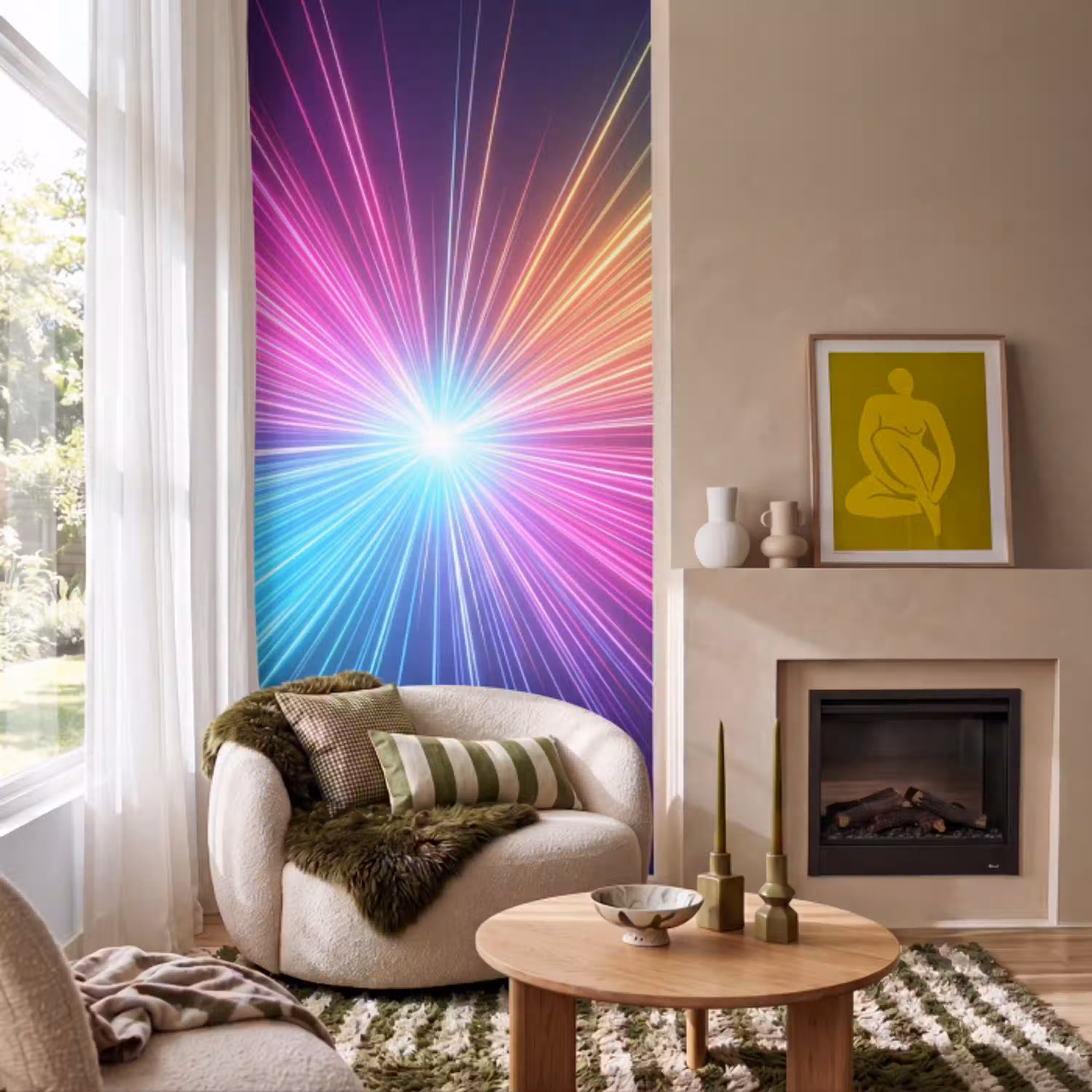 Abstract - Light - Burst - Modern - Colorful Behang Vlies klein -sfeer2
