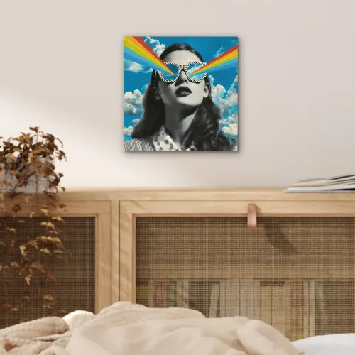 Vrouw - Bril - Regenboog - Wolken aluminium wit klein -sfeer3