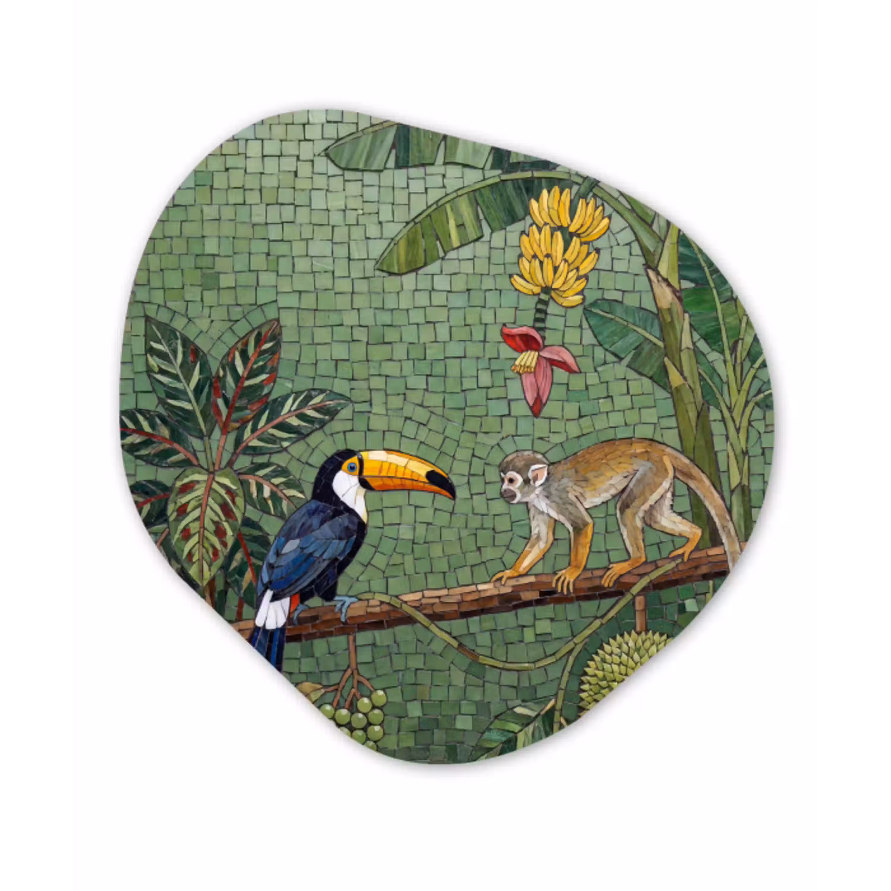 Vogel - Dier - Jungle - Mozaïek - Natuur Wandcirkel Organisch Aluminium middel -3d