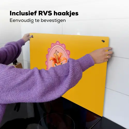 Lelie - Oranje - Lijst - Ovaal Inductie beschemer met haakjes klein -ky-ophangen-nl