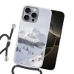 Berg - Sneeuw - Winter - Natuur - Wit Hoesje iPhone 16 Pro Max met koord klein -sfeer1