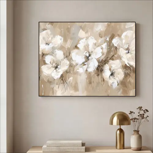 Bloemen - Beige - Abstract - Modern Textielframe zwart klein -sfeer2