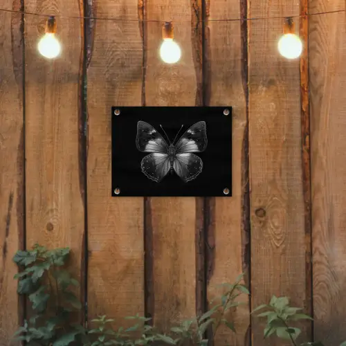 Vlinder - Grijs - Mysterieus tuinposter los doek klein -sfeer1