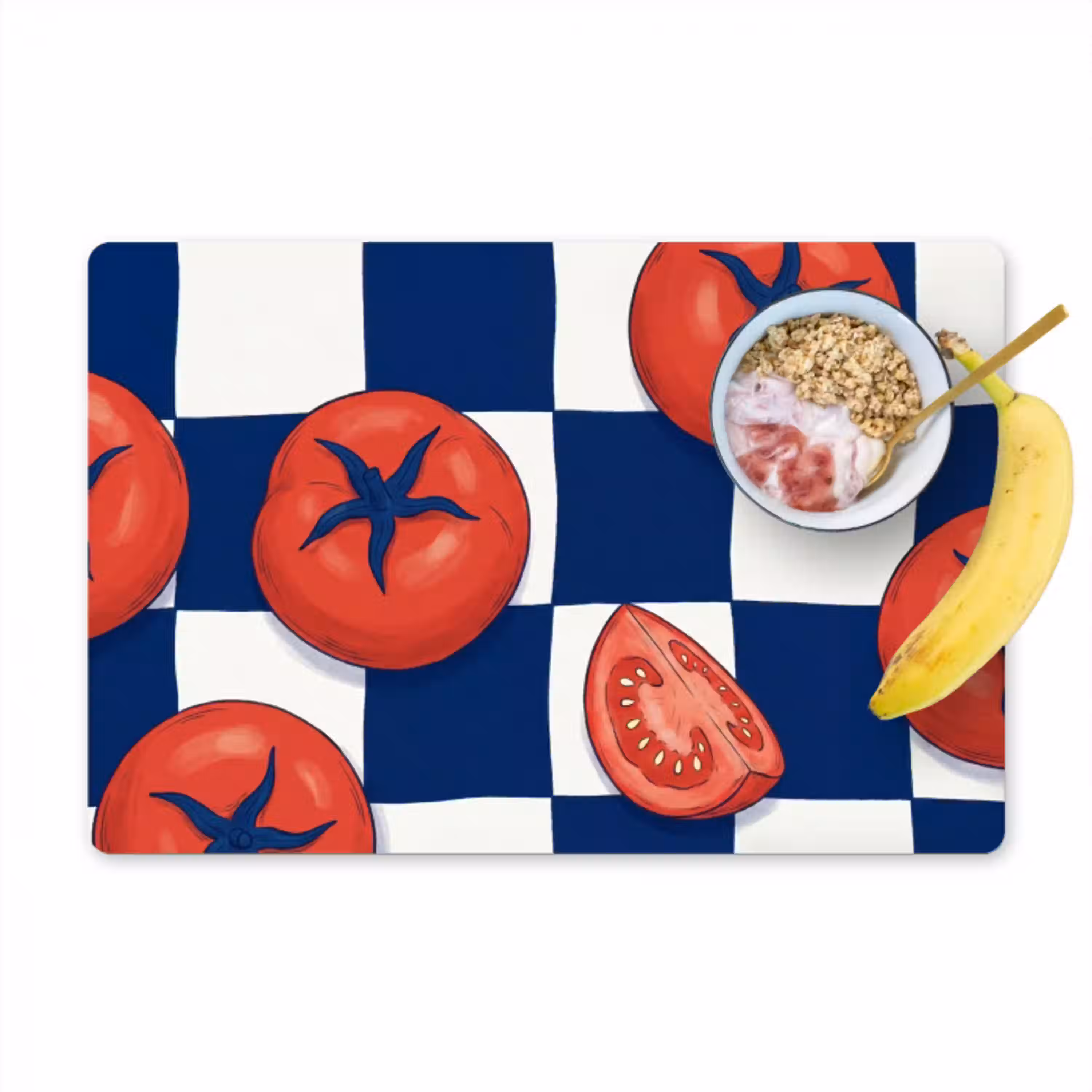 Eten - Tomaten - Keuken - Illustratie - Rood-Blauw Placemat vinyl groot -zzzproduct_Kitchenyeah-website