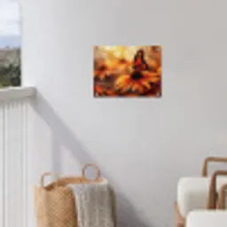 Vlinder - Bloemen - Oranje tuinposter los doek klein -sfeer8