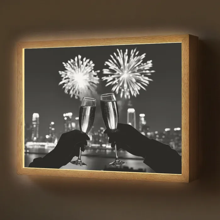 Vuurwerk - Proosten - Skyline - Champagne Light Box met batterij (Wandlamp) middel -z3d_website