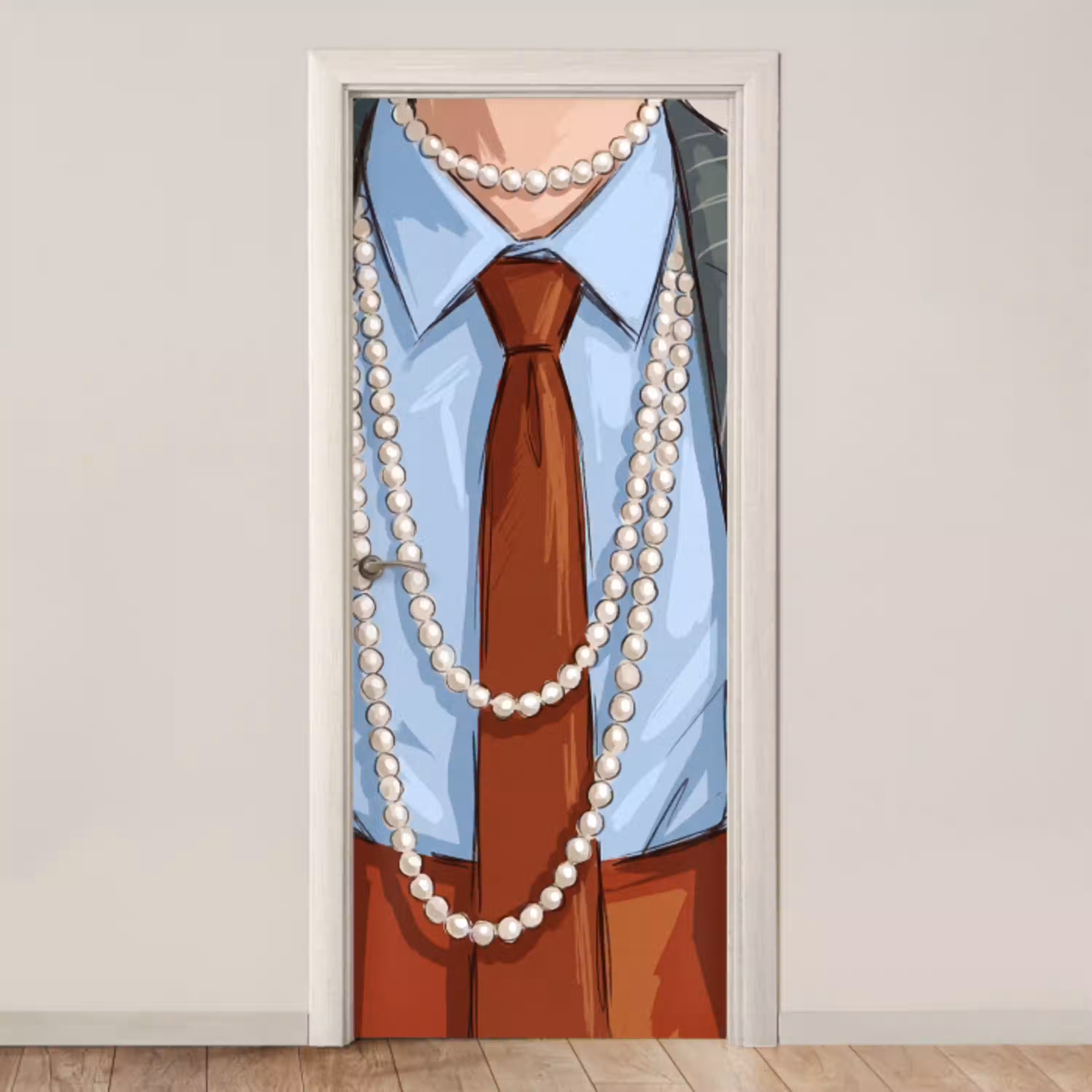 Kleding - Strik - Parels - Klassiek - Mode deurposter klein -3d_beige