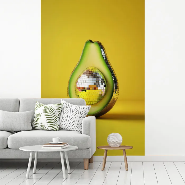 Avocado - Discobal - Geel - Glitter fotobehang vinyl groot -woonkamer