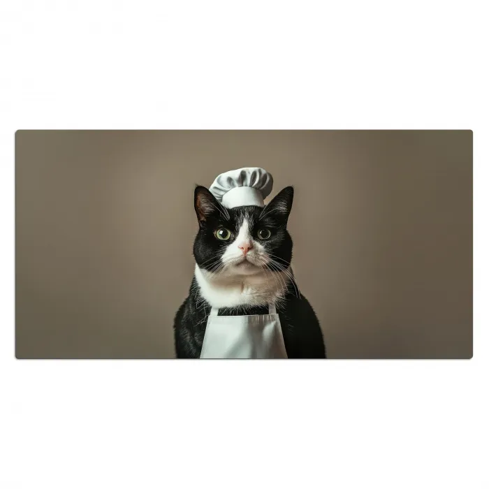 Kat - Kokskleding - Zwart - Wit Muismat XXL klein -3d_leeg