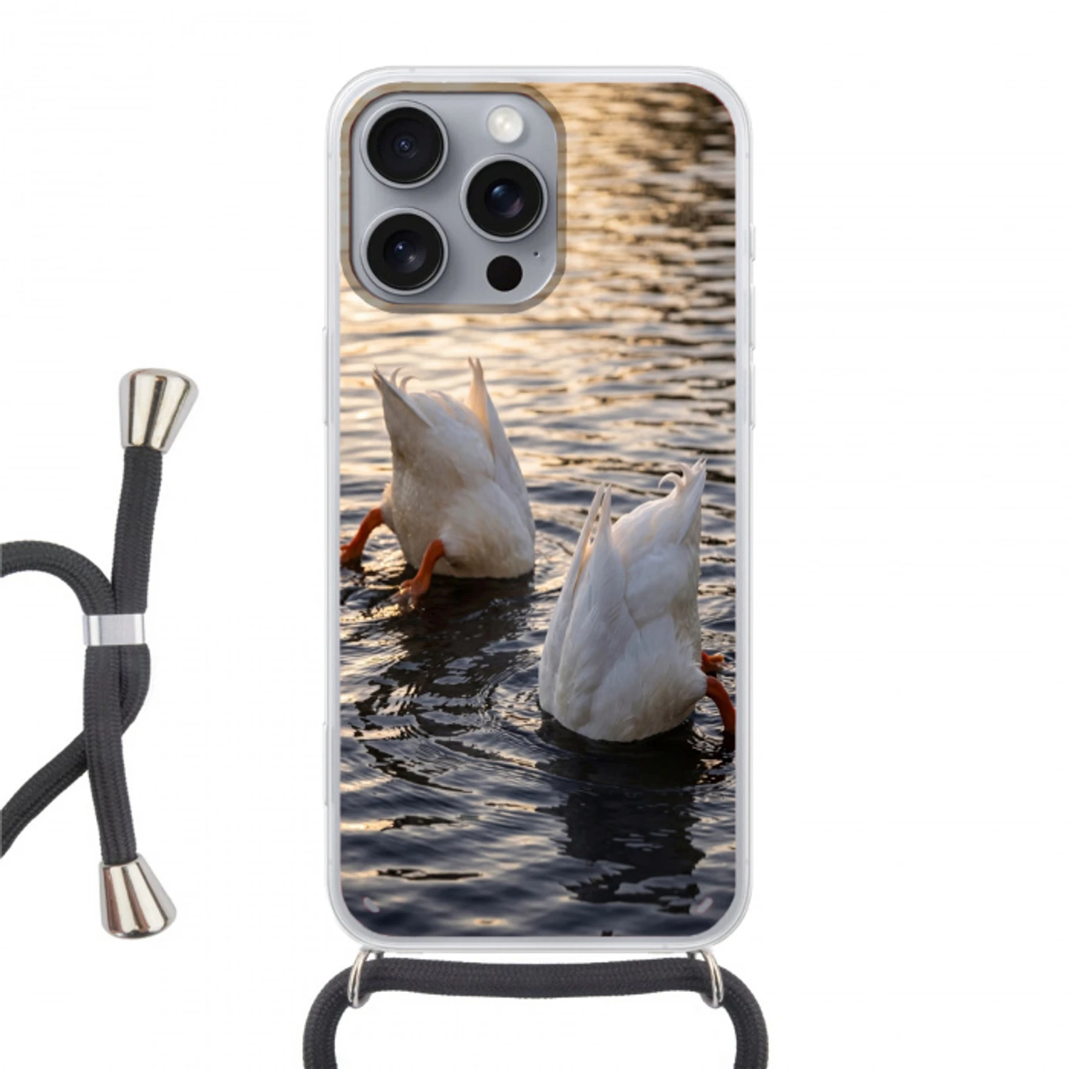 Eenden - Water - Natuur Hoesje iPhone 16 Pro Max met koord klein -3d