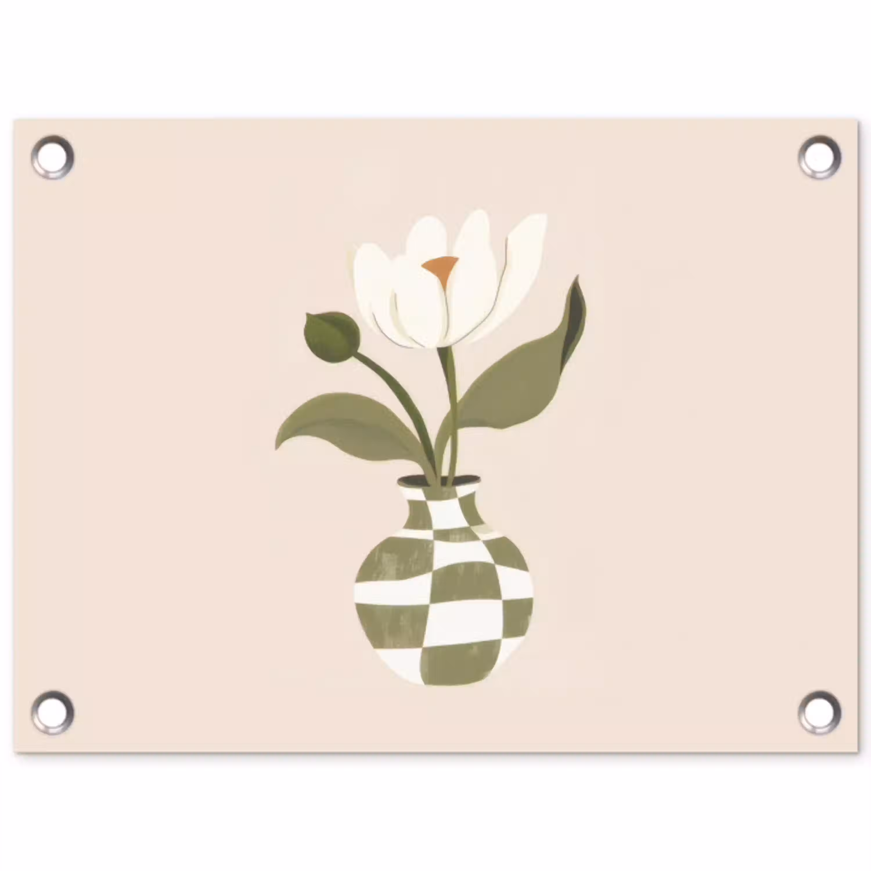 Vaas - Geruit - Bloem - Groen tuinposter los doek klein -3d