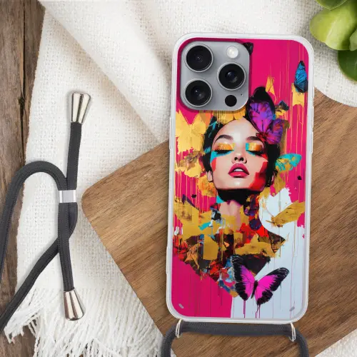 Vrouw - Abstract - Kleurrijk Hoesje iPhone 16 Pro Max met koord klein -sfeer4
