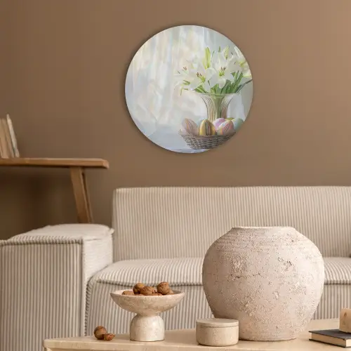 Vaas - Eieren - Bloemen Akoestische PET Vilt - Rond klein -sfeer1
