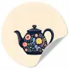 Theepot - Kleurrijk - Bloemen Wandcirkel behangsticker klein -3d