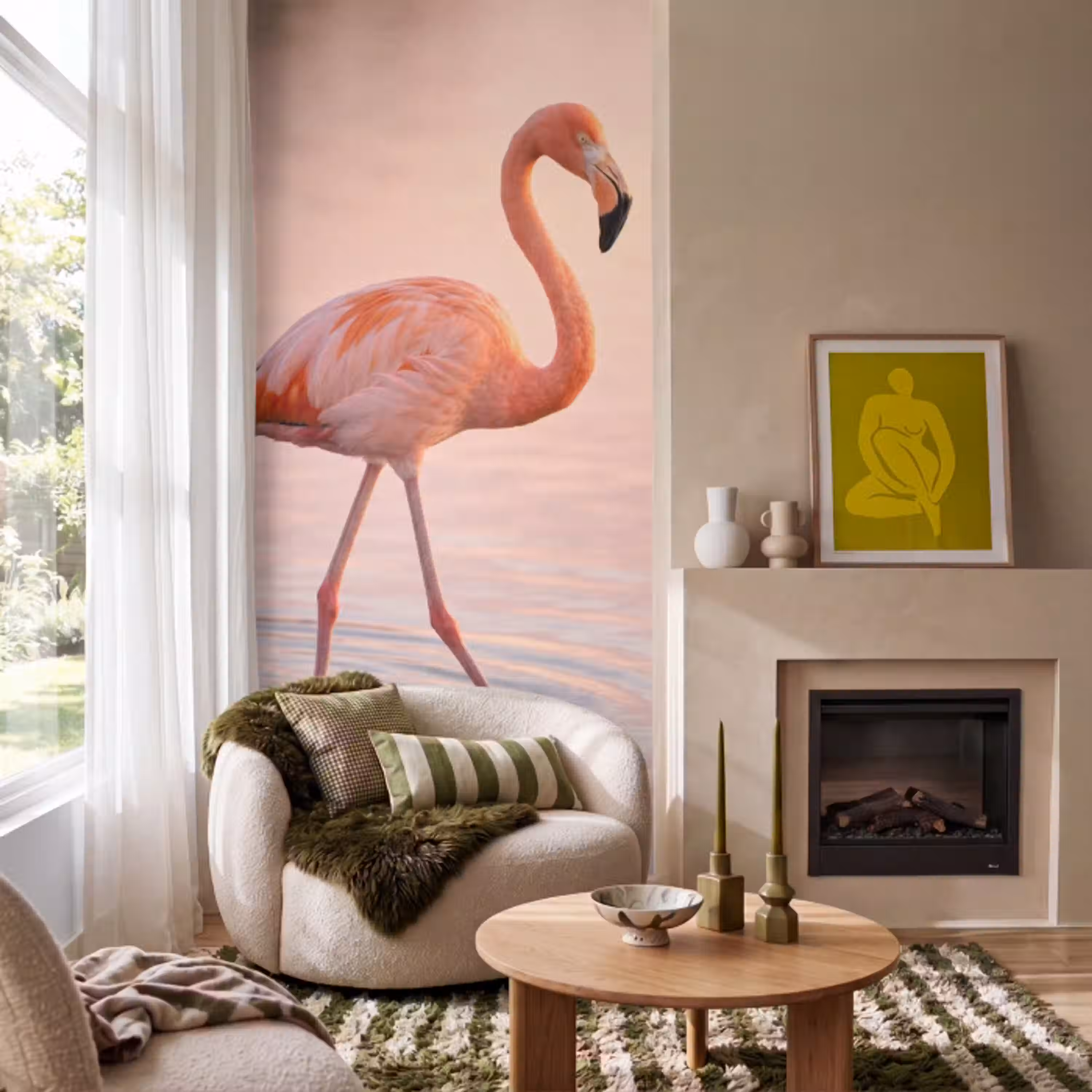 Flamingo - Water - Roze Behang Vlies klein -sfeer2