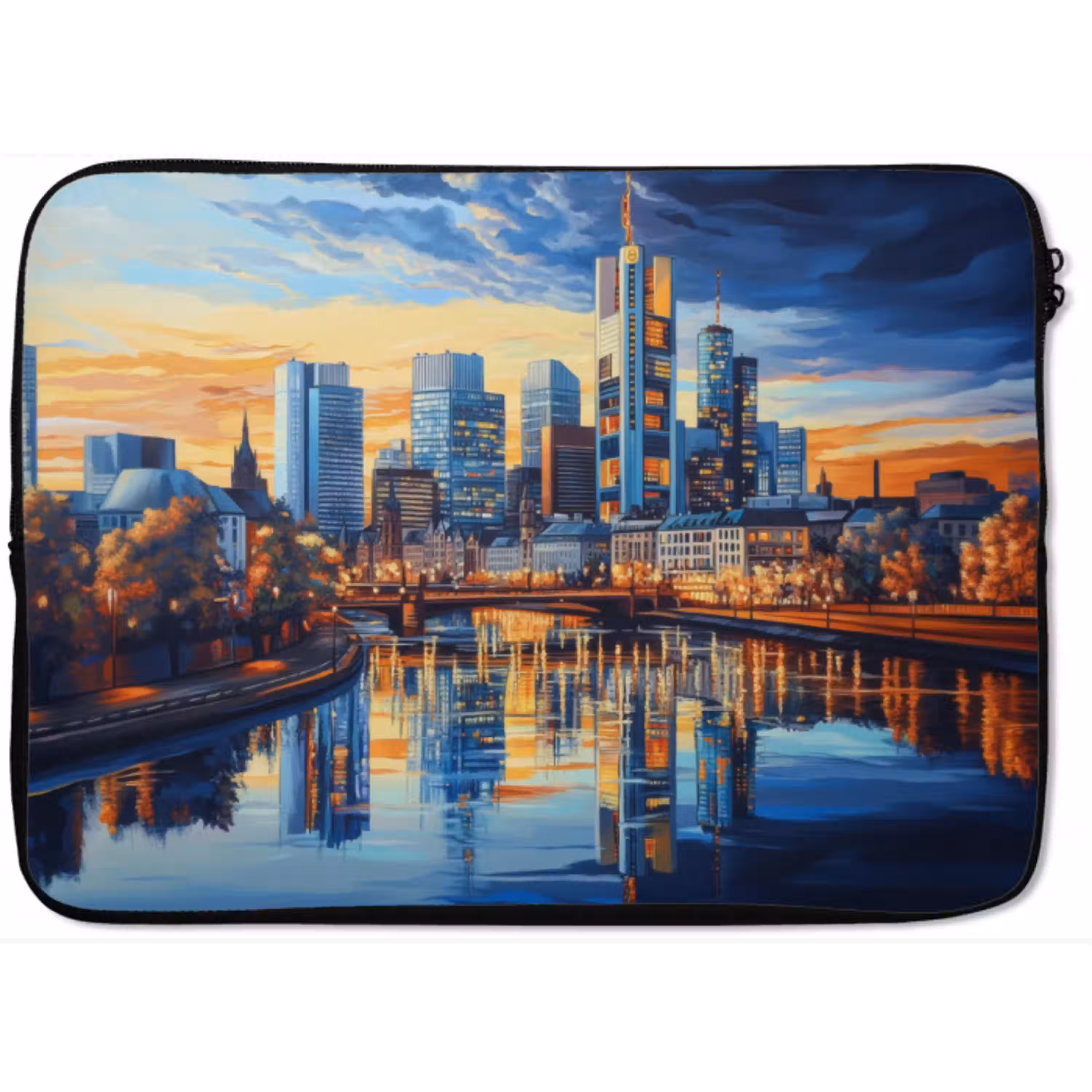 Zonsondergang Frankfurt - Stad - Skyline - Water laptophoes neopreen klein -zkaufland3dotto