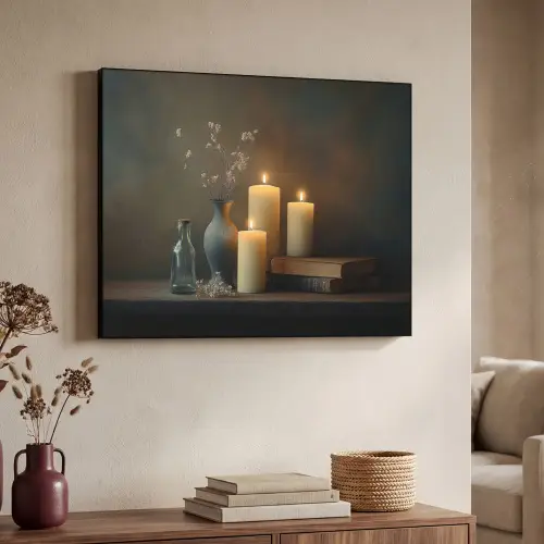 Kaarsen - Stilleven - Rustiek - Boeken Textielframe zwart klein -sfeer3