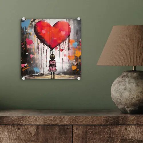 Meisje - Hart - Graffiti - Kunst - Kleuren - Rood plexiglas 5mm klein -sfeer3