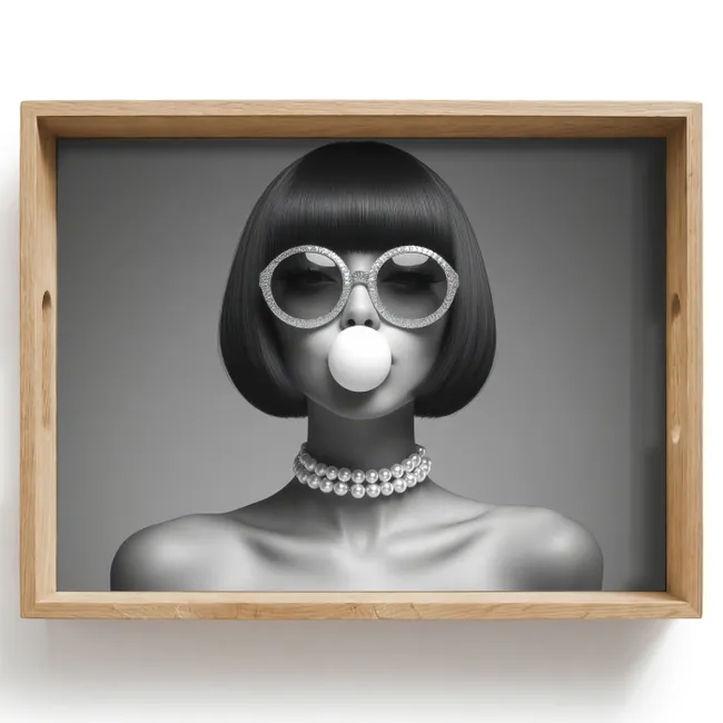 Dienblad - Vrouw - Zwart Wit - Ketting - Zonnebril