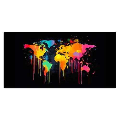 Wereldkaart - Verf - Kleurrijk - Graffiti - Wereld Muismat XXL klein -3d_leeg