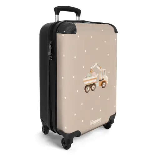 Gele kiepwagen met stenen en stippenpatroon NBS - Handbagage koffer - Kinderen Unisex middel -productfoto_3d