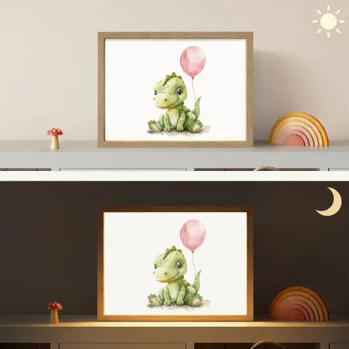 Draak - Baby dier - Roze ballon Light Box met batterij (Wandlamp kind) middel -sfeer3_kind