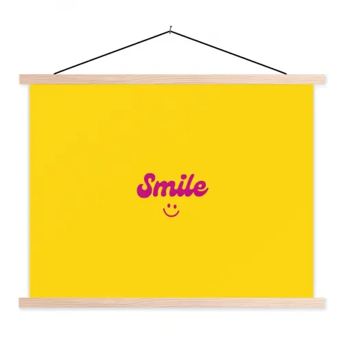 Smile - Geel - Roze textielposter latten blank klein -3d