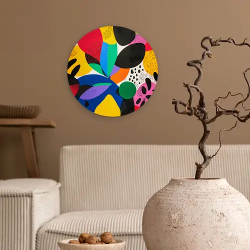 Vormen - Stippen - Kleurrijk Wandcirkel plexiglas klein -sfeer1