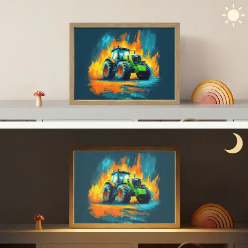 Abstract - Tractor - Groen Light Box met batterij (Wandlamp kind) middel -sfeer3_kind