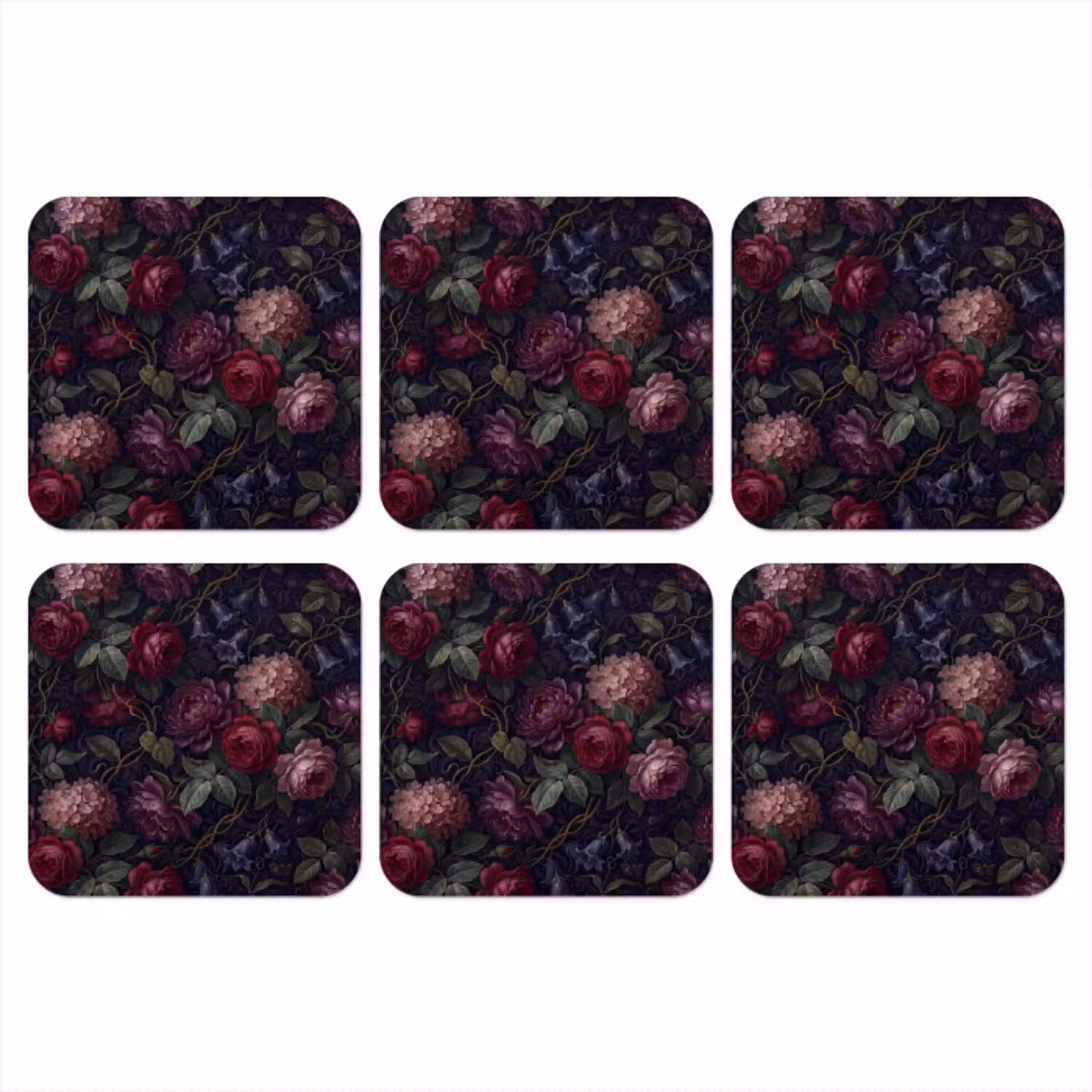 Bloemen - Rood - Klassiek - Donker - Patroon onderzetter kurk middel -3d