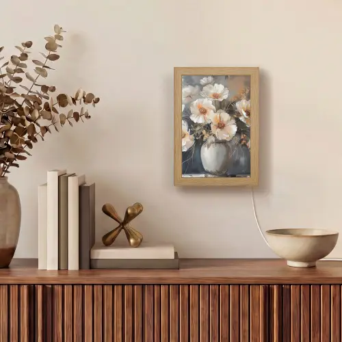 Bloemen - Wit - Vaas - Modern Light Box met kabel (Tafellamp) klein -sfeer2