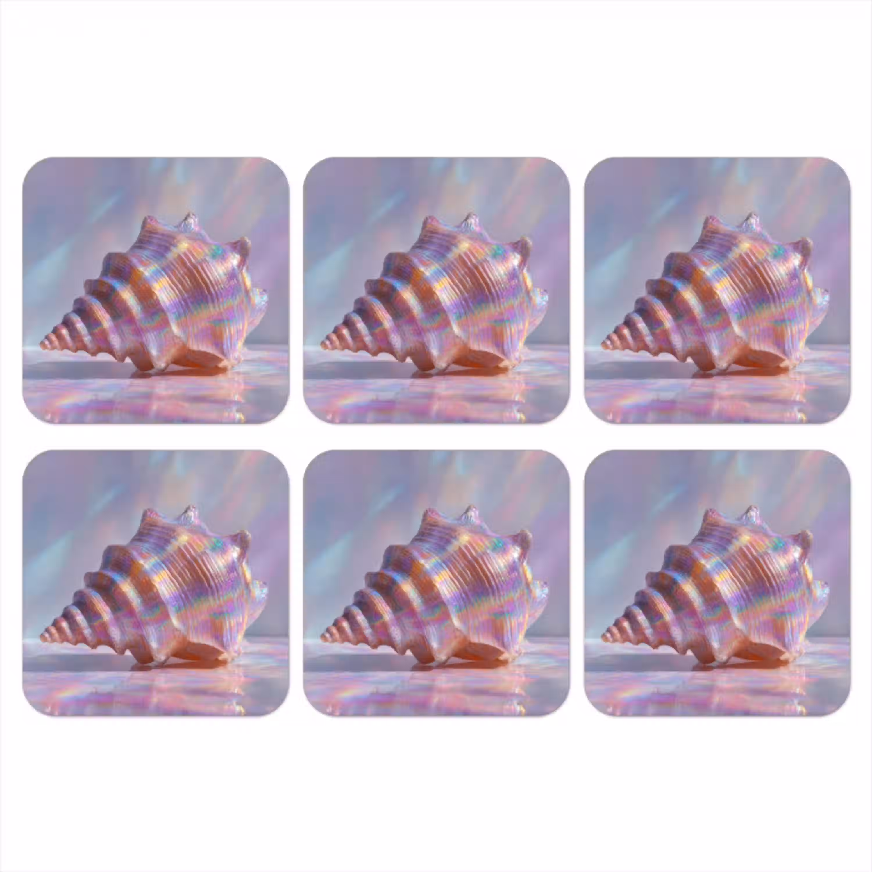 Schelp - Glanzend - Regenboogtinten onderzetter kurk middel -3d