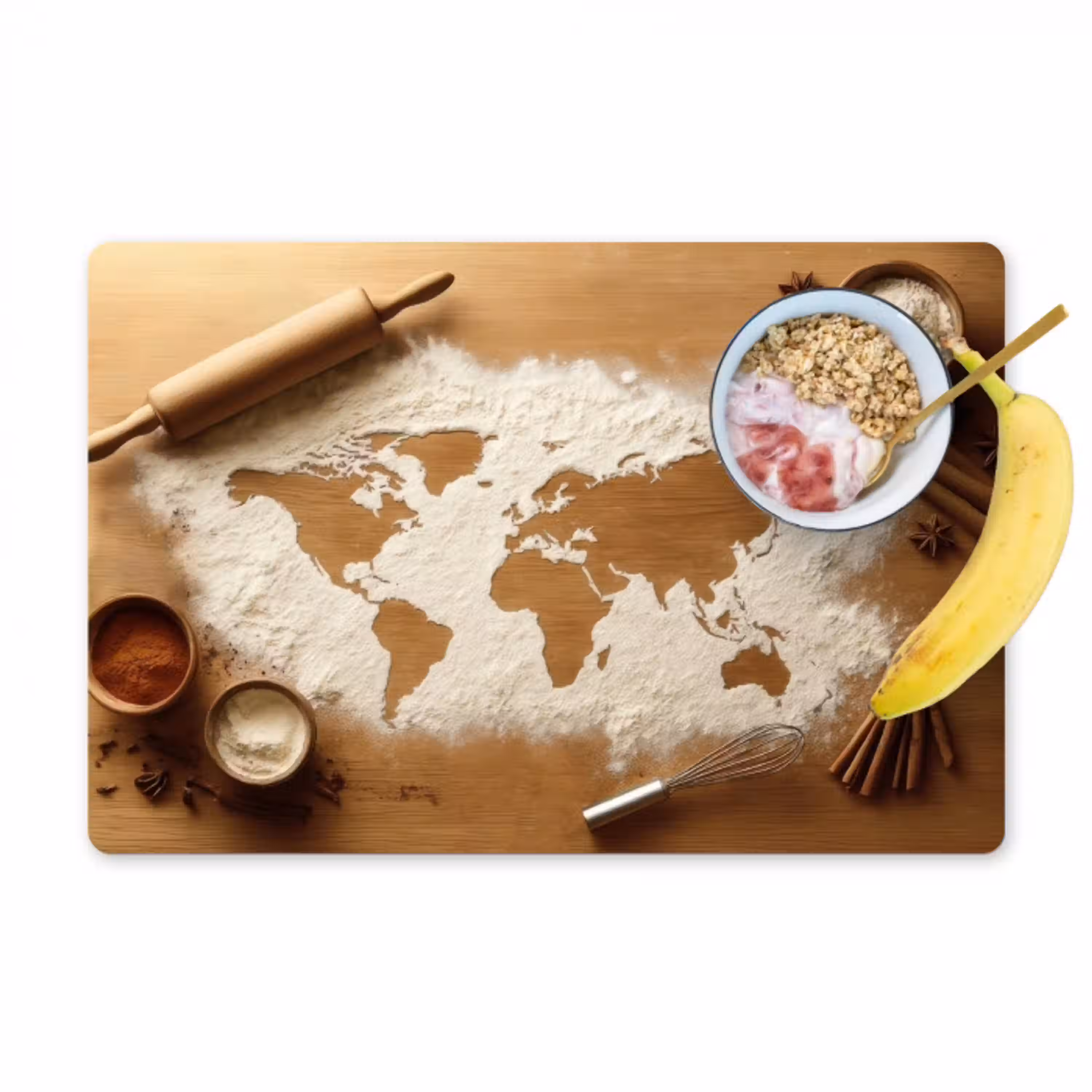 Hout - Wereldkaart - Bakken - Keuken Placemat vinyl groot -zzzproduct_Kitchenyeah-website