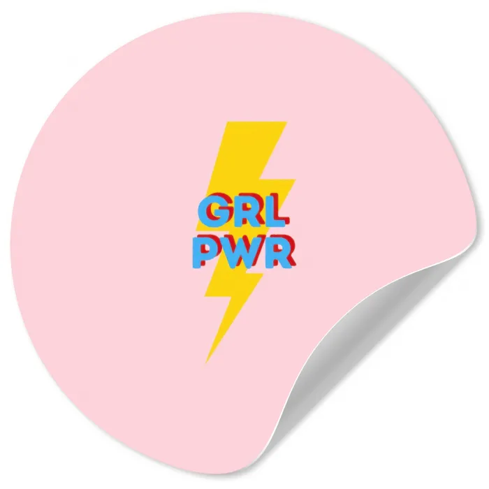 Grl pwr - Bliksem - Roze Wandcirkel behangsticker klein -3d