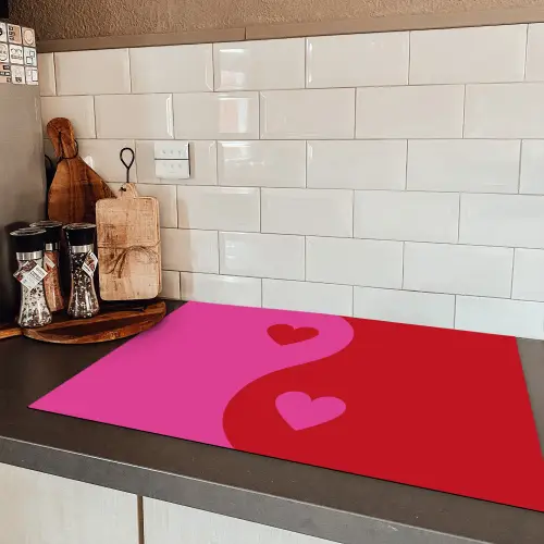 Minimalistisch - Rood - Roze - Hartjes Inductie beschermer vinyl 3mm klein -sfeer3