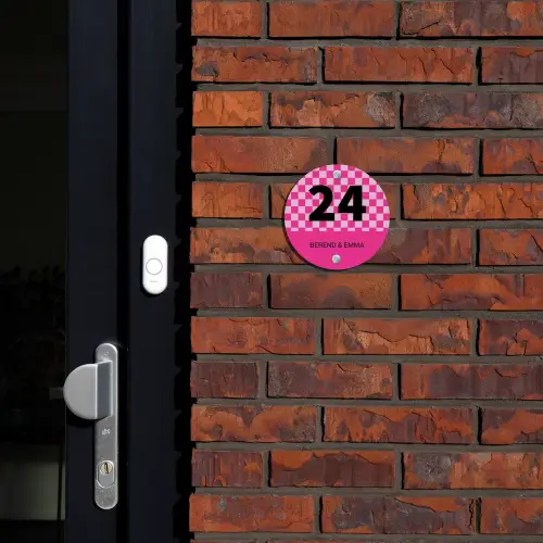 Roze - Blokjes - Klassiek Naambord Rond klein -sfeer1-rond-XS