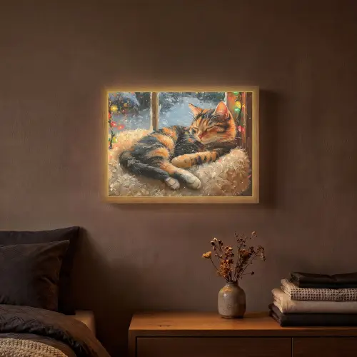 Kat - Kerst - Winter - Dier Light Box met batterij (Wandlamp) middel -sfeer4
