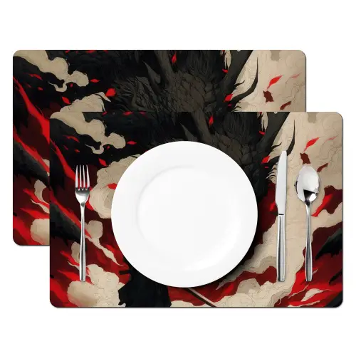 Krijger - Draak - Zwart - Rood - Rook Placemat vinyl groot -zzsfeer2_Kitchenyeah-website