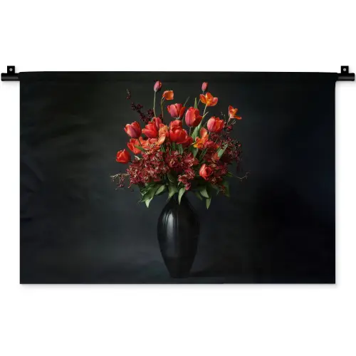 Boeket - Tulpen - Vaas - Rood Wandkleed katoen klein -zz3d