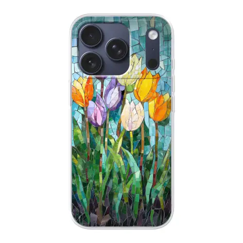 Mozaïek - Veld - Tulpen - Kleurrijk Telefoonhoesje iPhone 17 Pro klein -3d