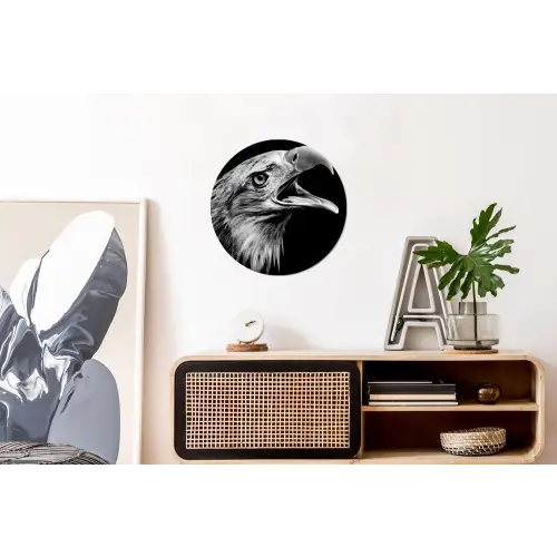 Adelaar - Portret - Roofvogels - Zwart - Wit - Vogel Wandcirkel aluminium klein -kantoor