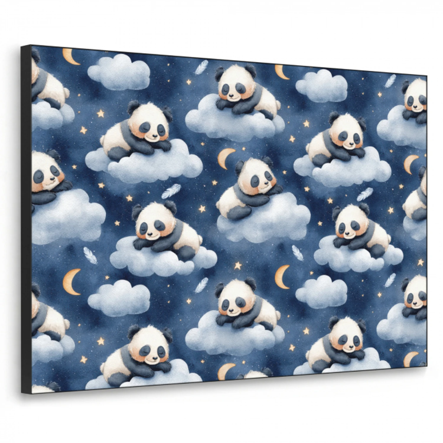 Panda's - Slapen - Blauw Textielframe zwart klein 947 -3d