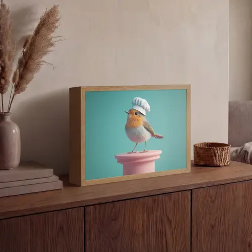 Roodborstje - Vogel - Koksmuts - Sokkel Light Box met batterij (Wandlamp) middel -sfeer2
